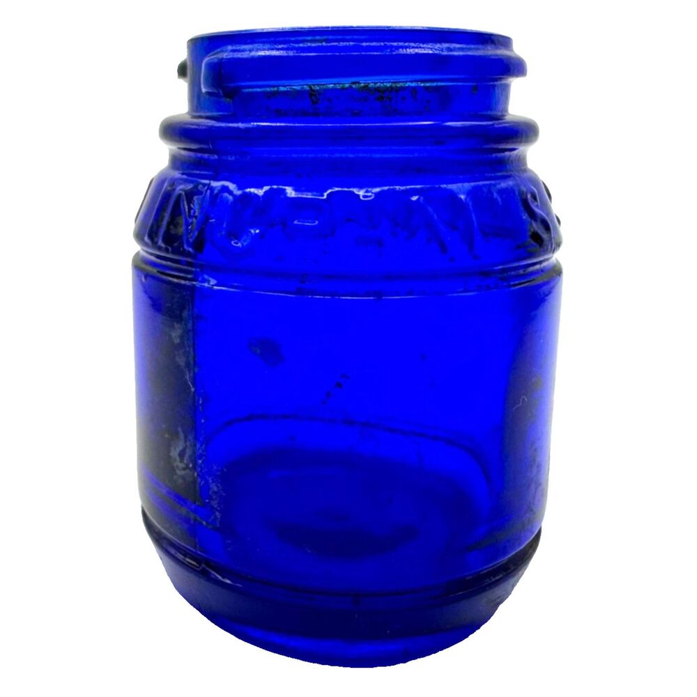 INGRAM'S SHAVING CREAM Jar, Cobalt Blue Glass, 2 ounce, 2.5" X 2" Vintage Glass
